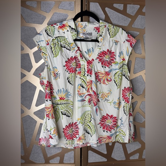 Nine West Floral Sleeveless Blouse Top Size 2X Tropical Print - Picture 2 of 10
